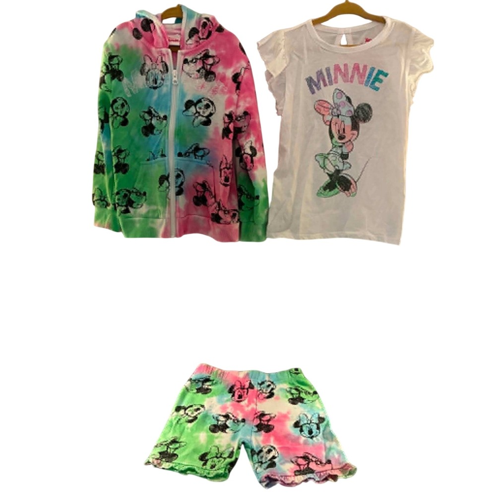 Disney Minnie Mouse Outfit Set Girls 5 Pink Green Tie Dye 3pc Y2K Playwear‎